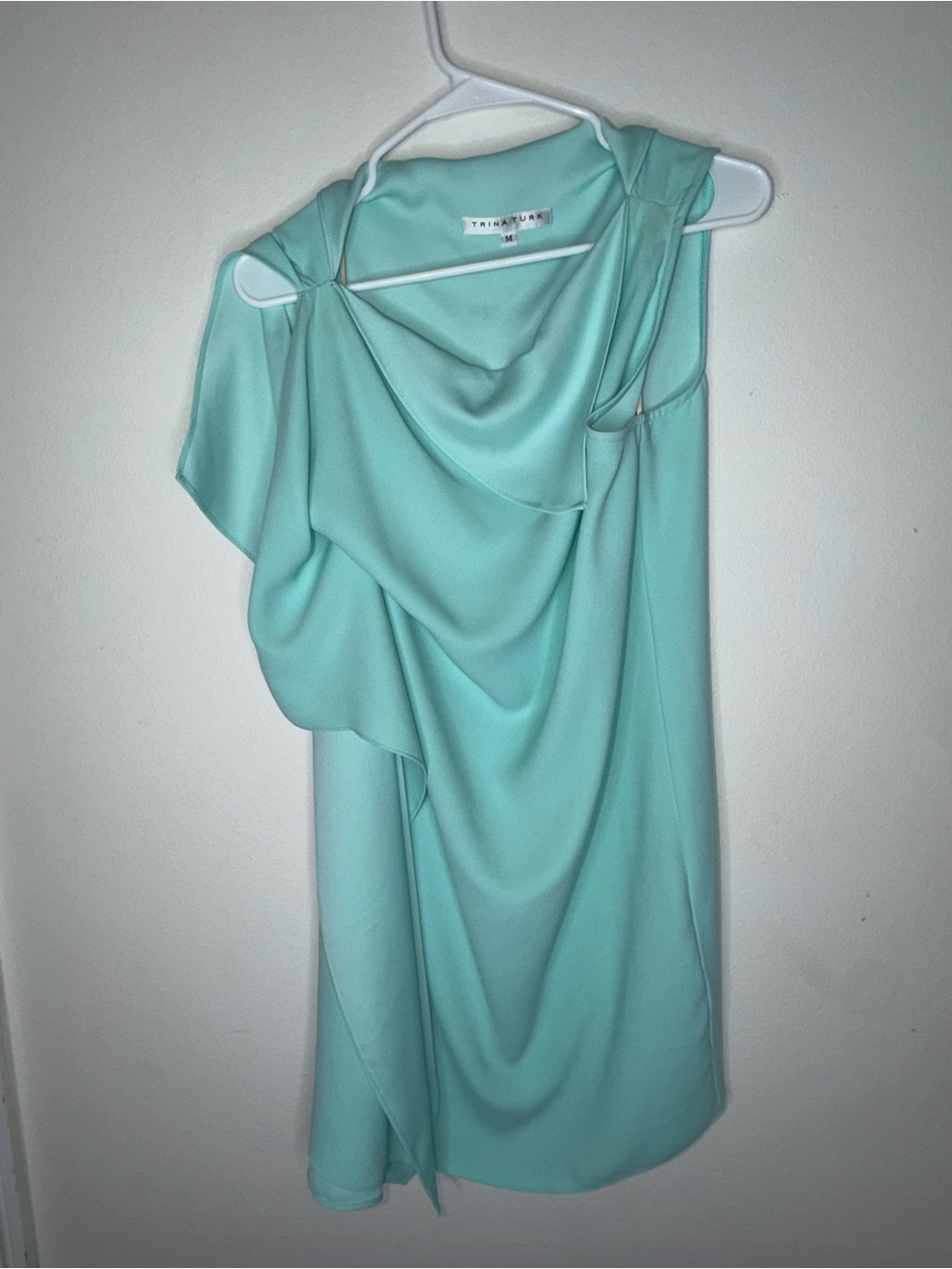 Trina Turk One-Shoulder Drape Dress in Aqua